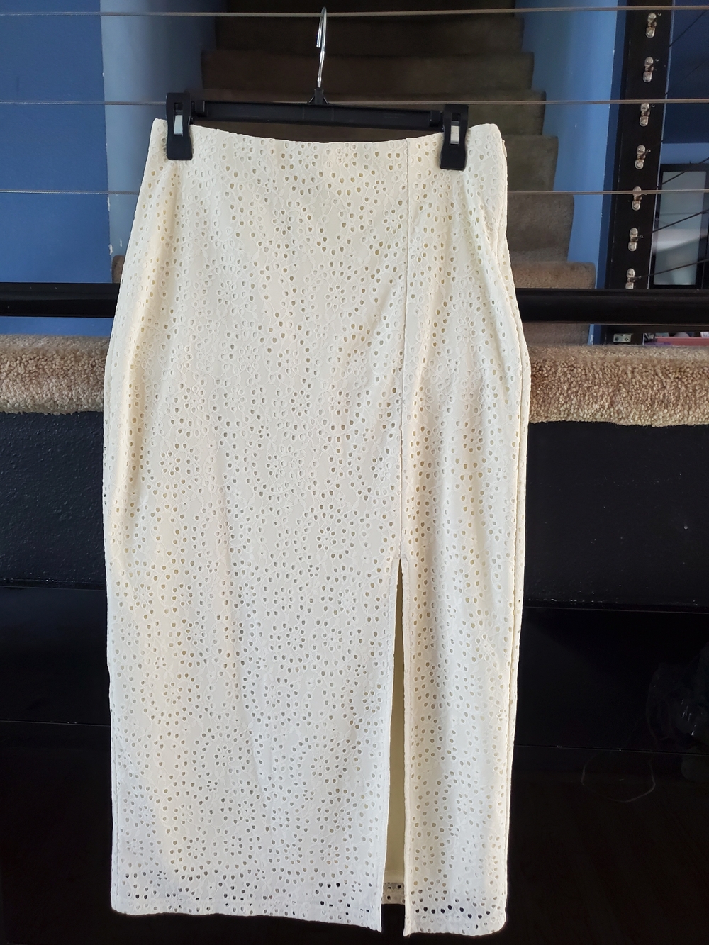 a new day Cream Eyelet Midi Pencil Skirt with Front Slit